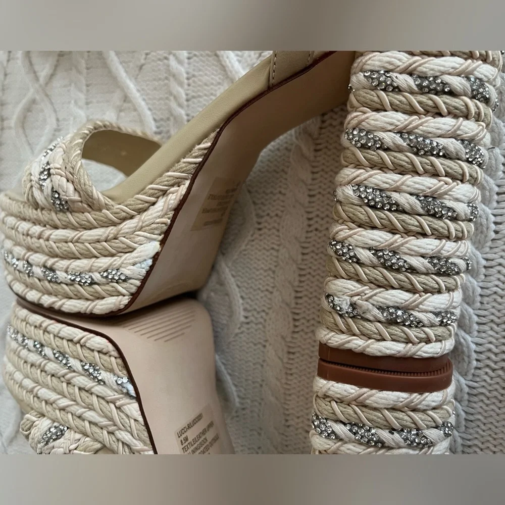 Steve Madden Cream Woven “Lucci” Platform Sandals Various Sizes - Picture 13 of 15